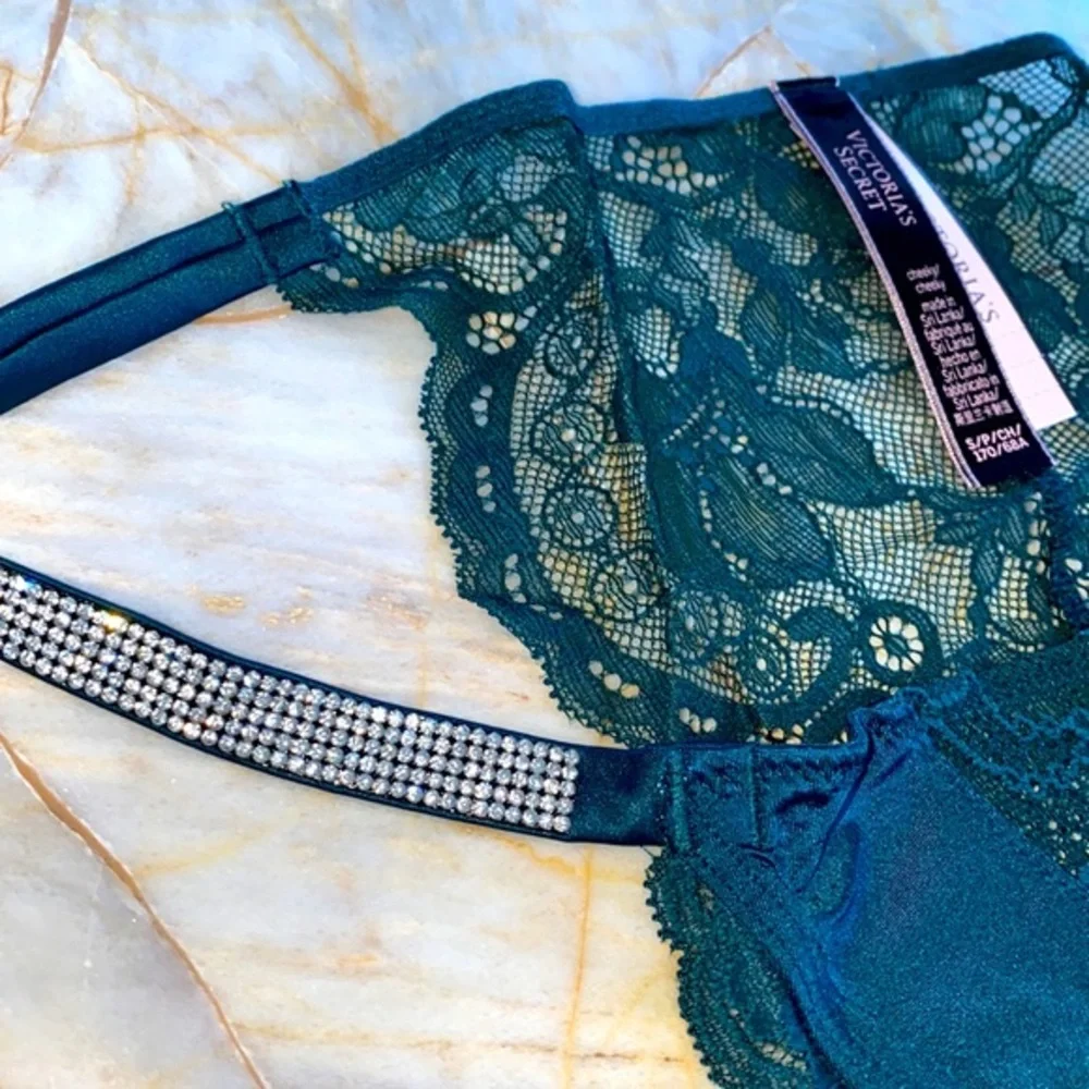 VERY SEXY‎ Shine Strap Lace Cheeky Panty Small Green Crystal Waist Band Shimmer